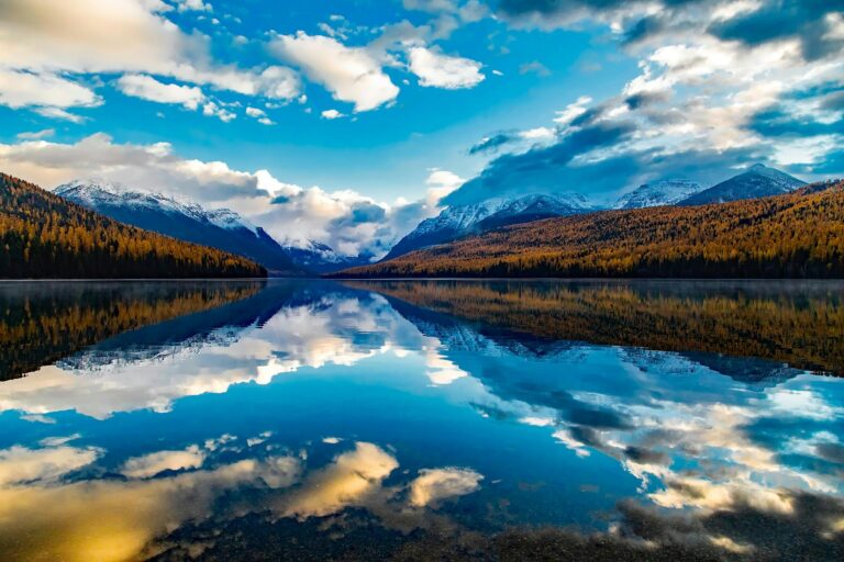 Breathtaking view of Lake McDonald with mountain reflection in Montana.